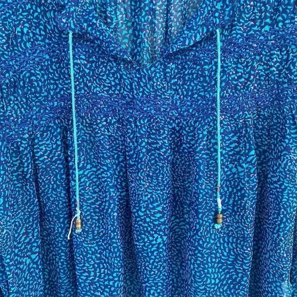 Roxy Women's Long Sleeve Chiffon Peasant Top Royal Blue Size L Bohemian Casual - Picture 11 of 12